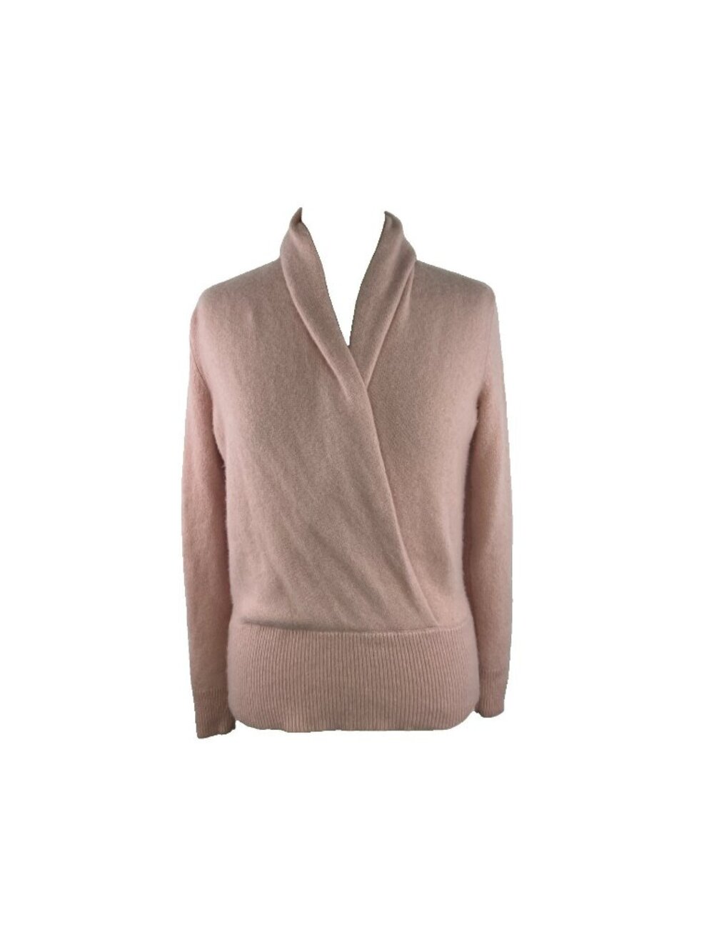 Ann Taylor Sweater Medium Pink 100% Cashmere Shawl Collar Wrap Front Womens